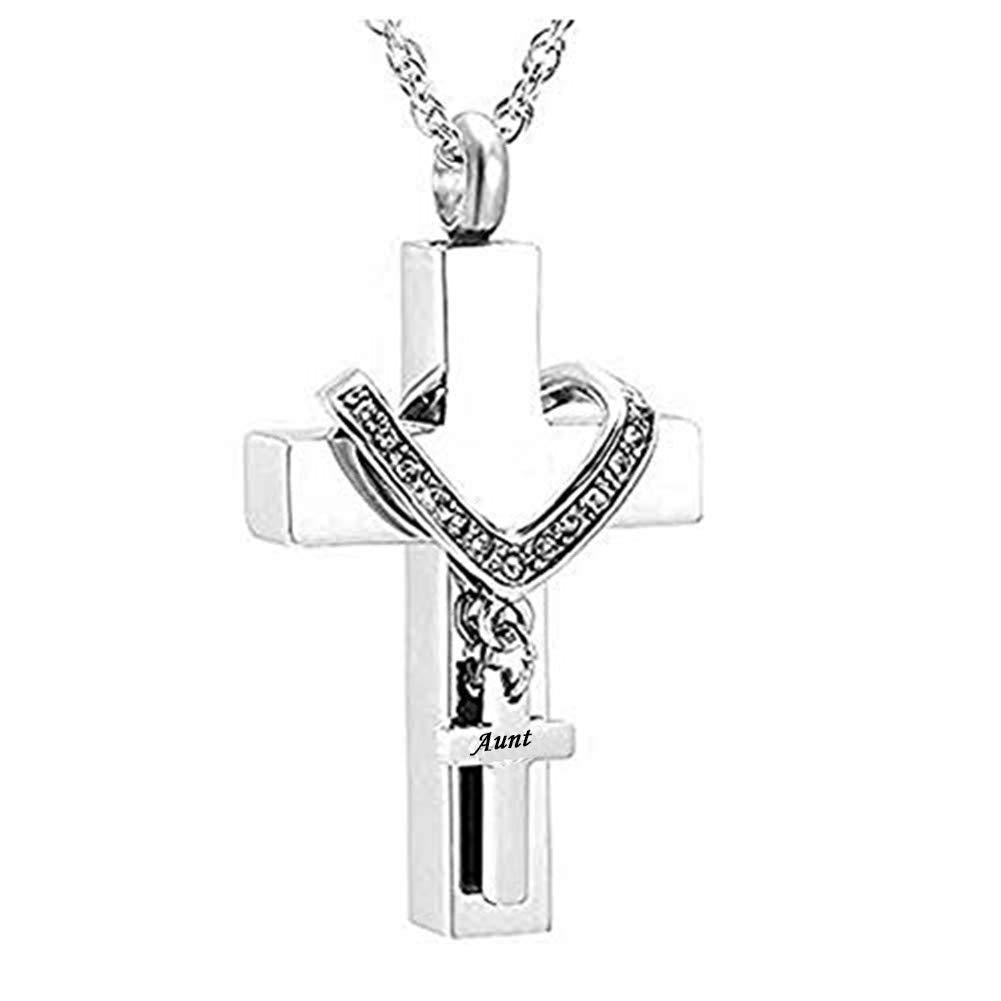 [Australia] - MEMORIALU Cross Urn Necklaces for Ashes Cremation Crucifix Keepsake Memorial Pendant Necklace Aunt 