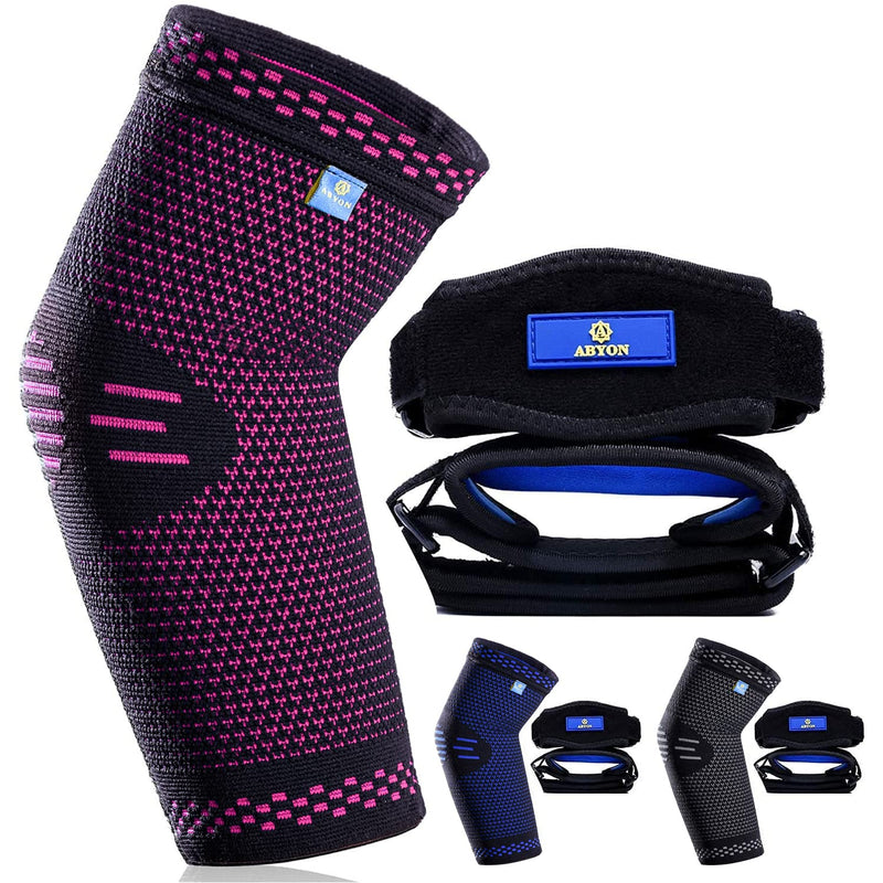 [Australia] - ABYON Tennis Elbow Straps (2 Pack) + Elbow Compression Sleeve (1 Pack),Elbow Brace with Compression for Tendonitis, Elbow Support for Men & Women (Pink, Large) Pink 