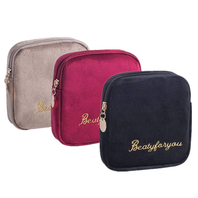 [Australia] - Flocking Fabric Sanitary Napkin Bag,Menstrual Cup Pouch, Nursing Pad Holder, Washable Organizer Storage, 3 Pcs (B) B 