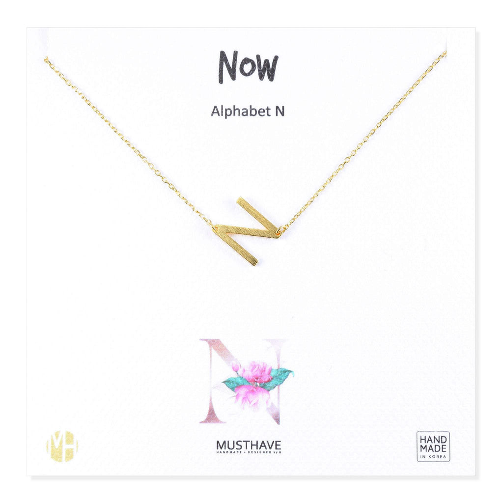 [Australia] - MUSTHAVE Side Alphabet Necklace, 18K Gold Plated Pendant Necklace with Message Card, Yellow Gold, Anchor Chain, Size 16 inch + 2 inch Extender, Gift Card, Alphabet Pendant N 