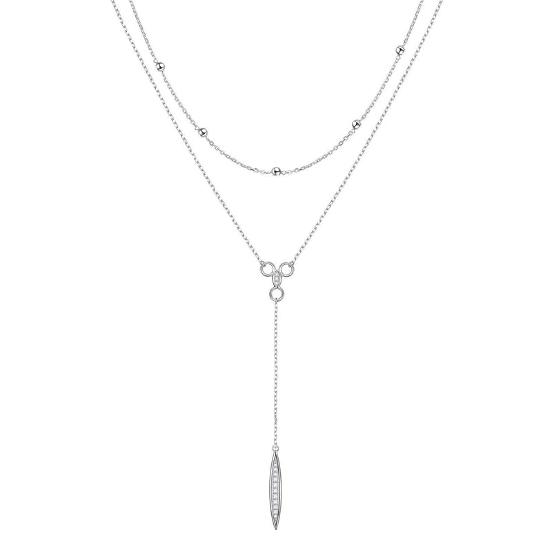 [Australia] - FLYOW Multi Layered Bar Necklace S925 Sterling Silver Beads Choker Marquise Cubic Zirconia Y Lariat Necklaces Long Chain Jewelry Gifts for Women Girls 