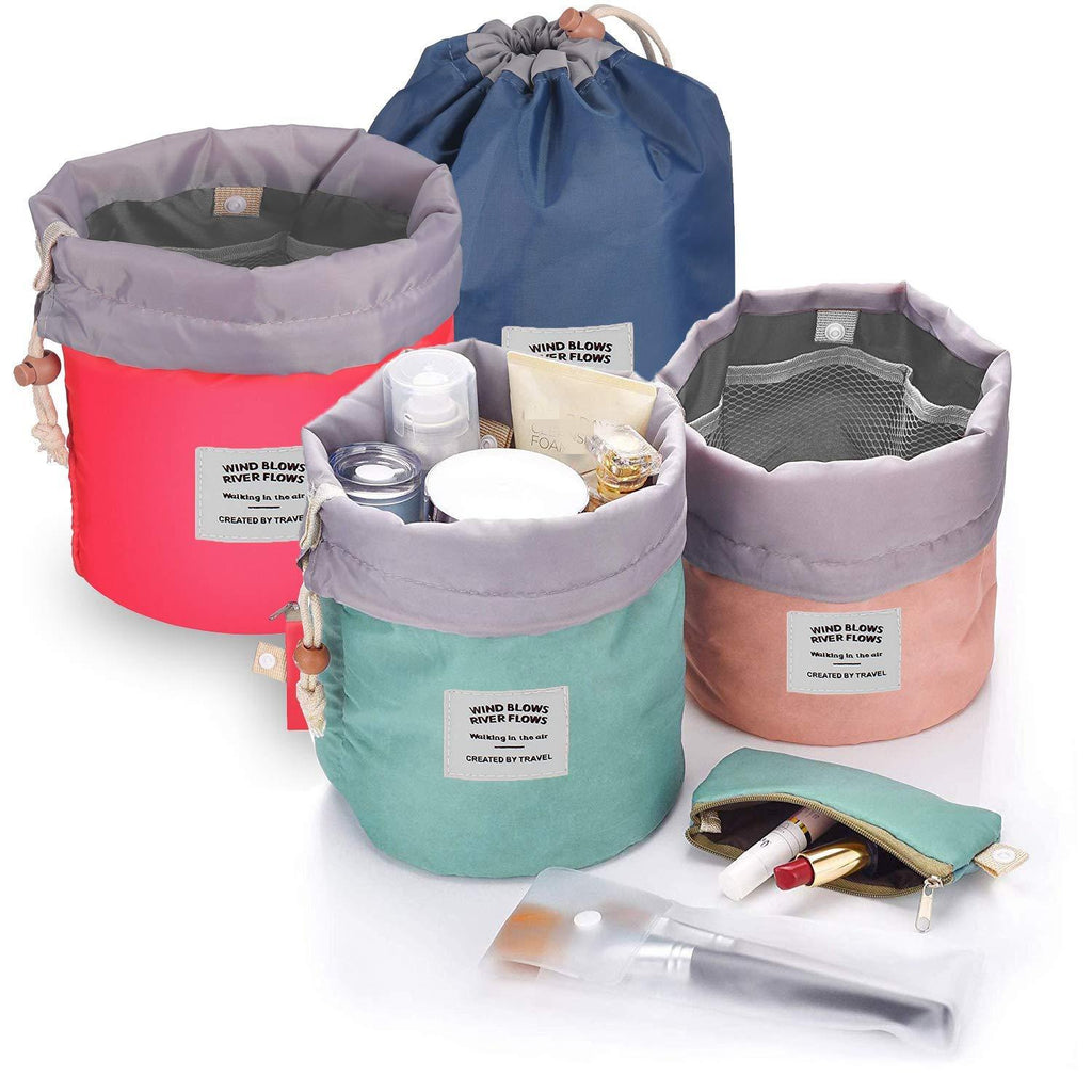 [Australia] - 4 Packs Travel Organizer Bag Large Capacity Waterproof Travel Portable Fashion Drawstring Cosmetic Bag, Lightweight Multifunctional Barrel Shaped Storage Bag 