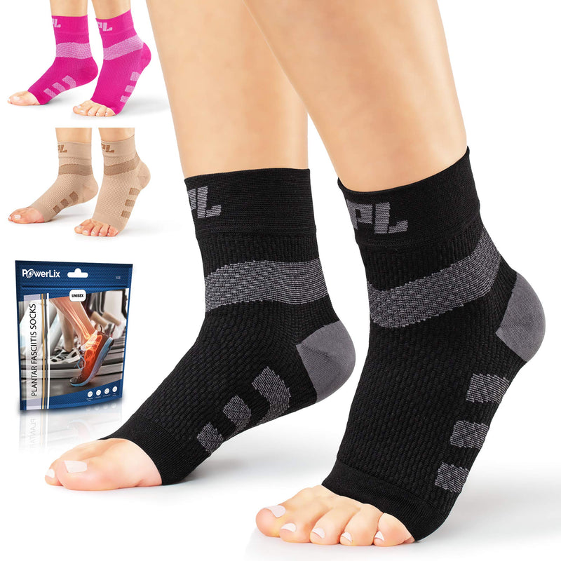 [Australia] - Powerlix Plantar fasciitis socks for Neuropathy (Pair) for Women & Men, Ankle Brace Support, Toeless Compression Socks & Foot Sleeve for Arch & Heel Pain Relief - Treatment & Everyday Use X-Large (1 Pair) Black 