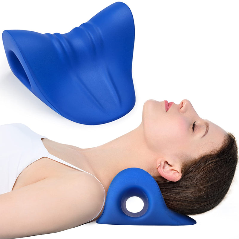 [Australia] - Neck and Shoulder Relaxer, Cervical Traction Device for TMJ Pain Relief and Cervical Spine Alignment, Chiropractic Pillow Neck Stretcher O-shape Navy Blue 8.6 X 8.3 X 5 Inch 