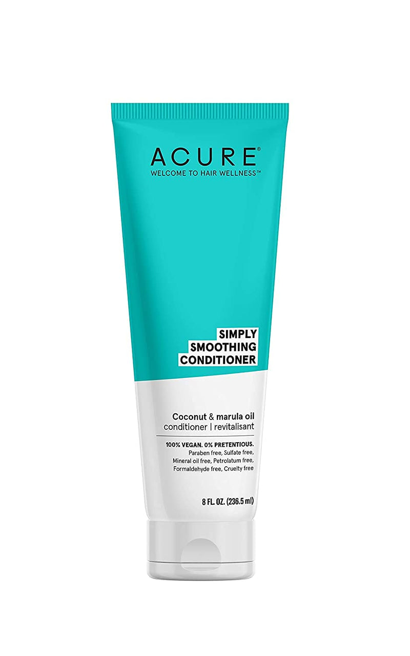[Australia] - Acure ACURE Simply Smoothing Conditioner - & Marula Oil | 100% Vegan | Performance Driven Hair Care | Smooths & Reduces Frizz | White/Blue, Coconut Water, 8 Fl.Oz 