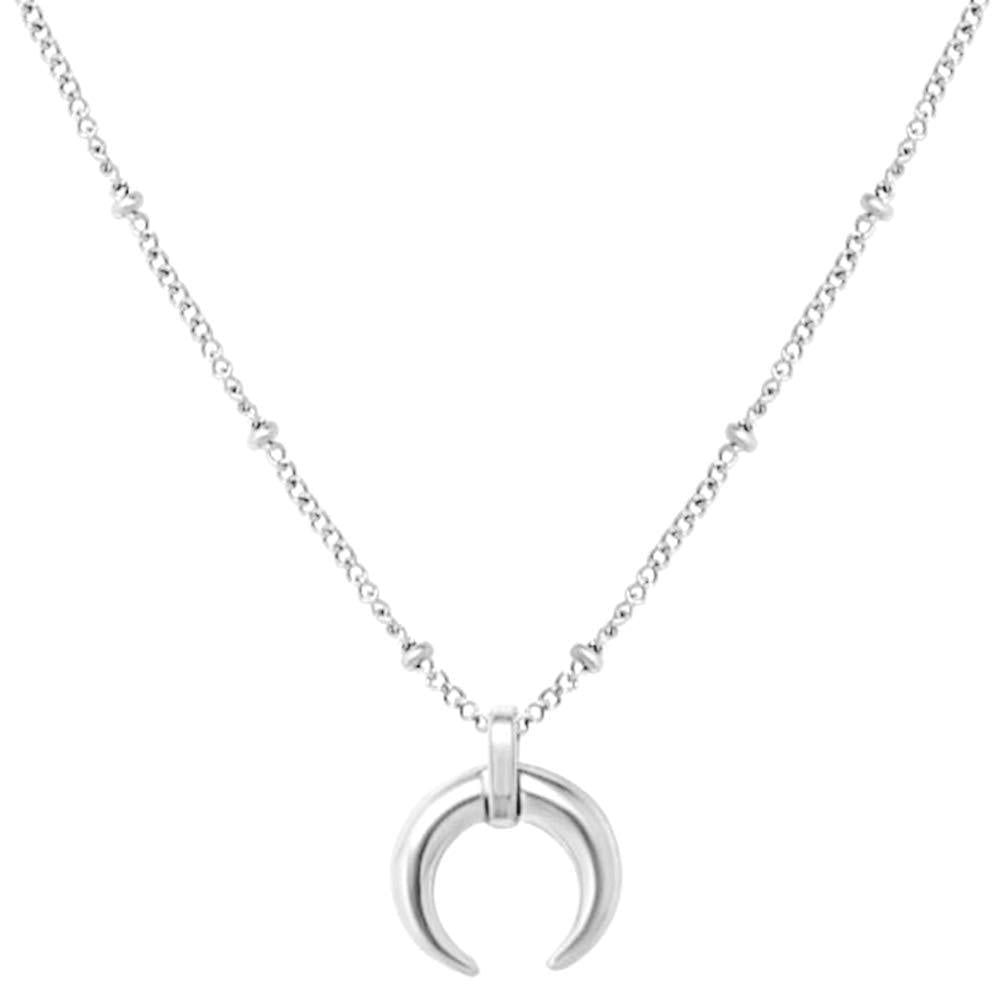 [Australia] - Jude Jewelers Stainless Steel Moon Crescent Half Circle Charm Statement Anniversary Colloar Necklace Silver 