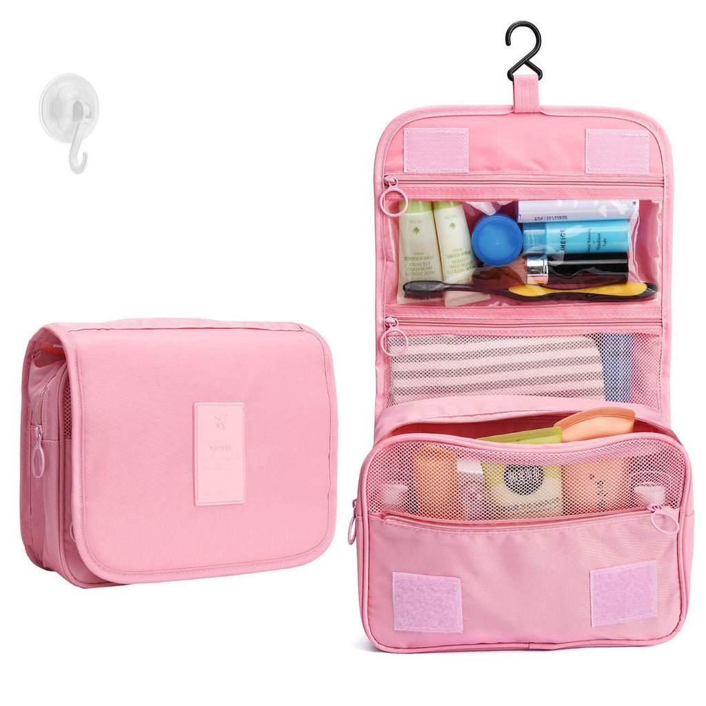 [Australia] - Travel Hanging Toiletry Bag for Women and Men, Portable Bathroom Shower Bag with Hook, Large Capacity Waterproof Cosmetic Makeup Travel Organizer Dopp Kit Organizer for Shampoo, Cosmetic(Pink) Pink 