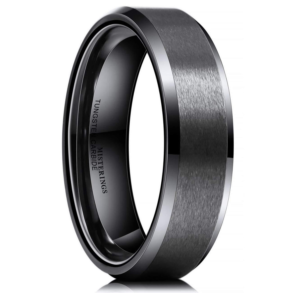 [Australia] - MISTERINGS Basic 6mm 8mm Tungsten Carbide Wedding Rings for Men Black Matte Finish Beveled Edge Comfort Fit Band A1: Black (6.0mm wide) 6 