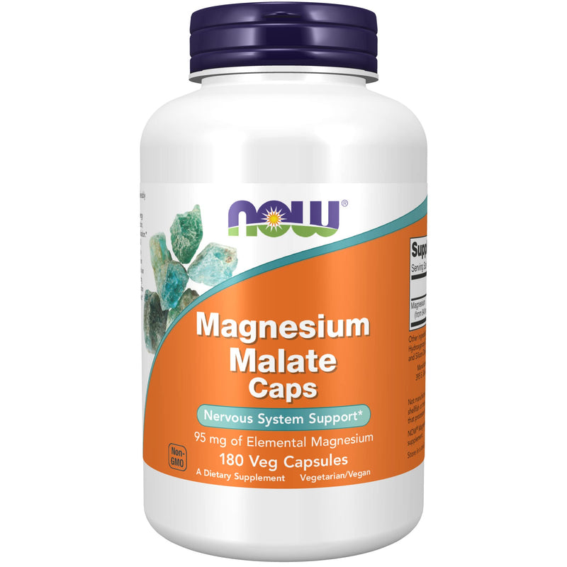 [Australia] - NOW Supplements, Magnesium Malate Caps with 95 mg of Elemental Magnesium, Nervous System Support*, 180 Veg Capsules 