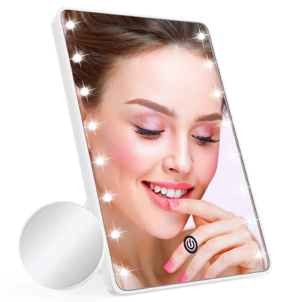 [Australia] - Makeup Mirror for Women and Men, Table Detachable 10X Magnification Vanity Mirror with 16 LED Lights,Touch Screen,Light Adjustable Dimmable Make up Mirrors for Home Tabletop Bathroom Shower Travel White 