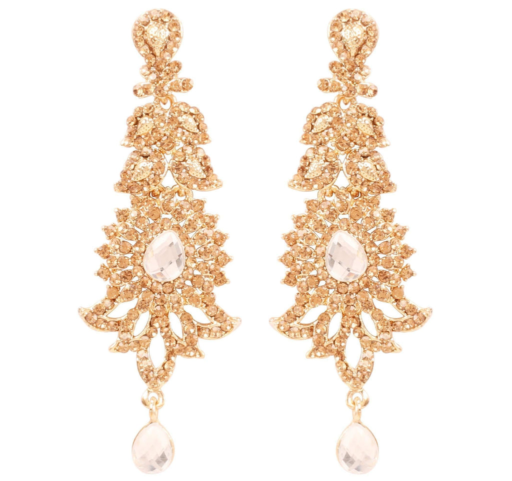 [Australia] - Touchstone Indian Bollywood paisley Rhinestone designer bridal jewelry earrings for women in antique gold tone Yellow & White 