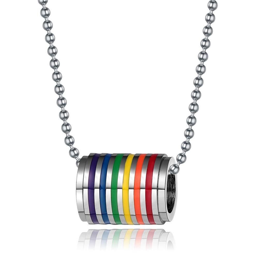 [Australia] - Ropman Rainbow Lesbian Pride Necklace for Unisex,Equality Bisexual Ring Chain Jewelry Stainless Steel Gay Stuff LGBTQ Accessories 