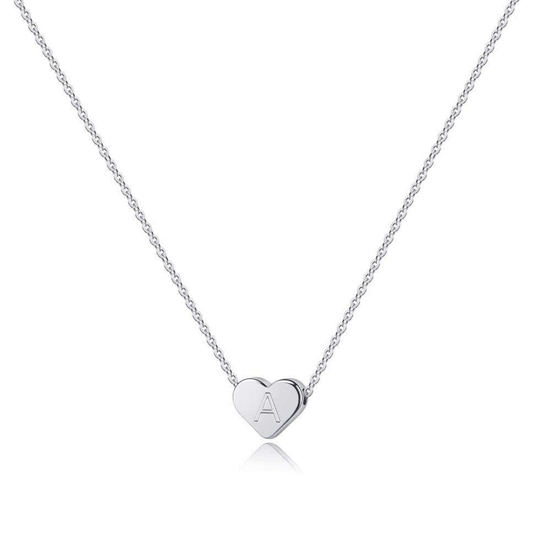 [Australia] - Heart Initial Necklaces for Women Girls, 14K White Gold Filled Heart Pendant Letter Alphabet Necklace Initial Necklaces Kids Jewelry for Girls Heart Letter Initial Necklace Gifts for Teen Girls A 