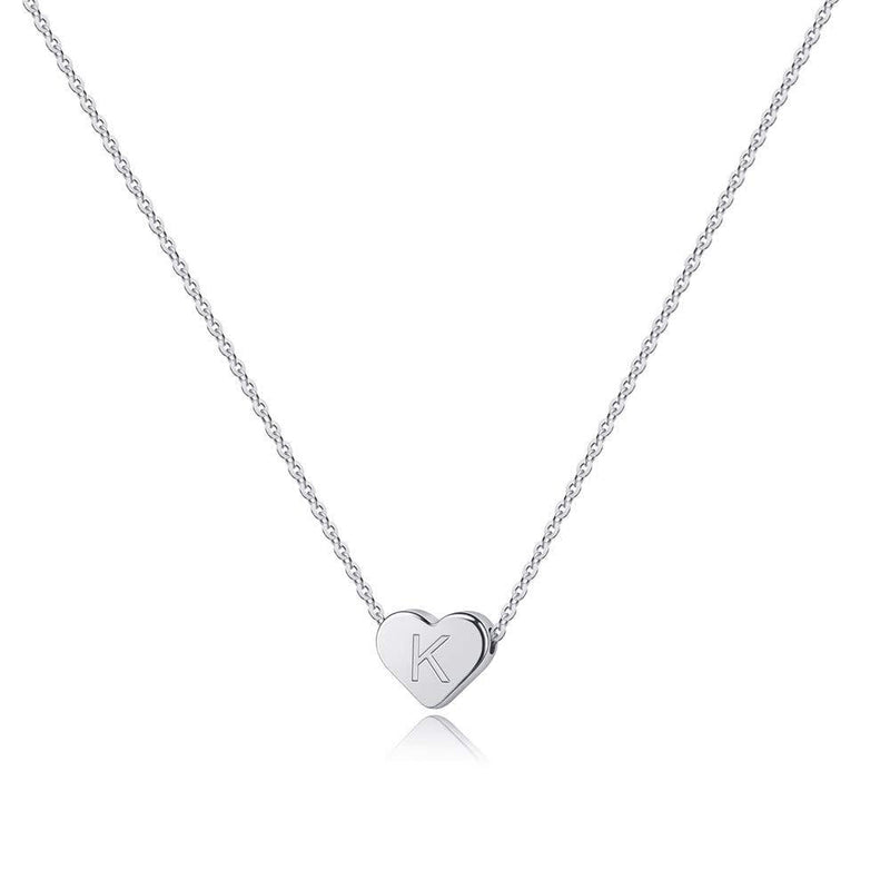 [Australia] - Heart Initial Necklaces for Women Girls, 14K White Gold Filled Heart Pendant Letter Alphabet Necklace Initial Necklaces Kids Jewelry for Girls Heart Letter Initial Necklace Gifts for Teen Girls K 