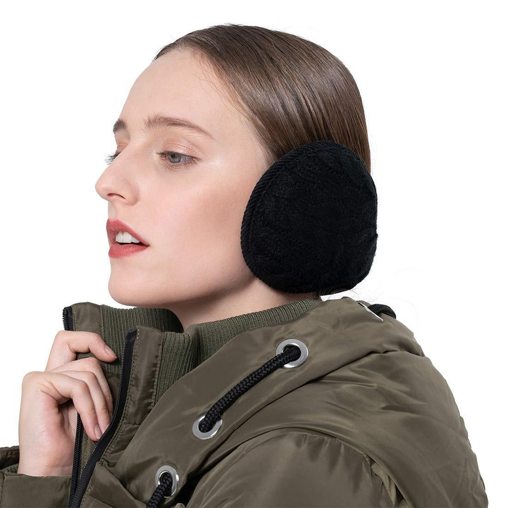 [Australia] - Surblue Unisex Warm Knit Earmuffs Foldable Cashmere Winter Fur Earwarmer Blacka 