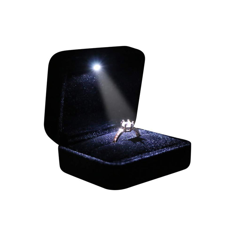 [Australia] - Omeet Velvet Metal Glossy with LED Jewelry Gift Box for Proposal, Engagement, Wedding - Easy to fit into Your Pocket or Handbag Black 