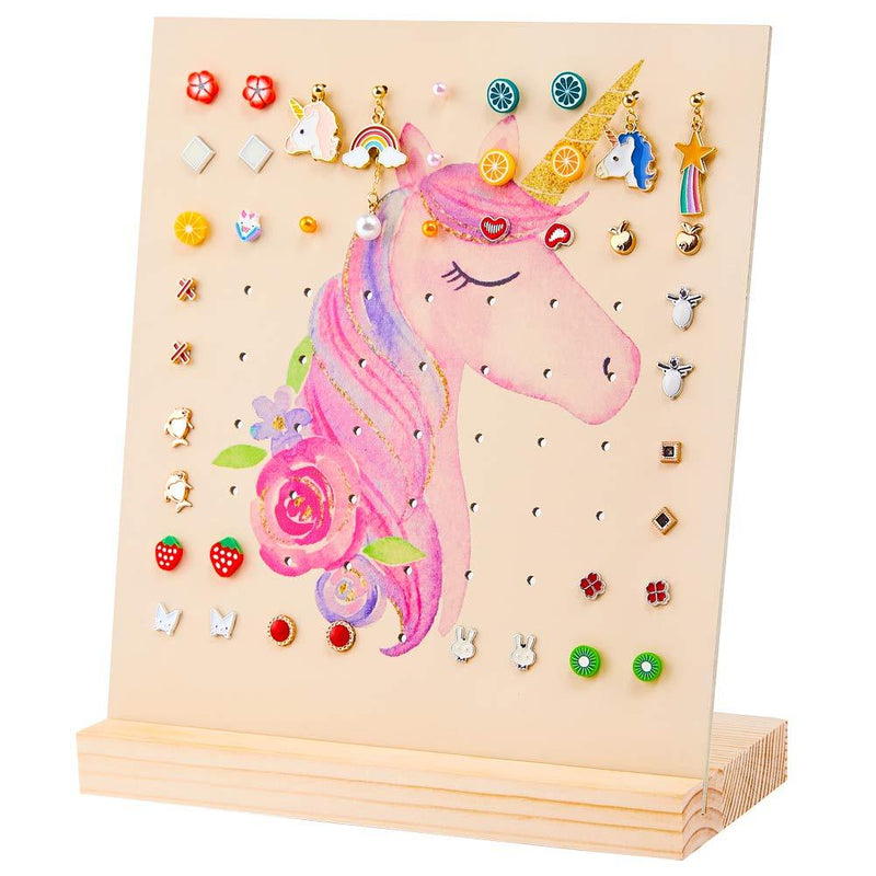 [Australia] - Basumee Earring Holder Stand Wood Jewelry Display Rack for Girls Earrings Storage Organizer with 81 Holes, Unicorn Rainbow 