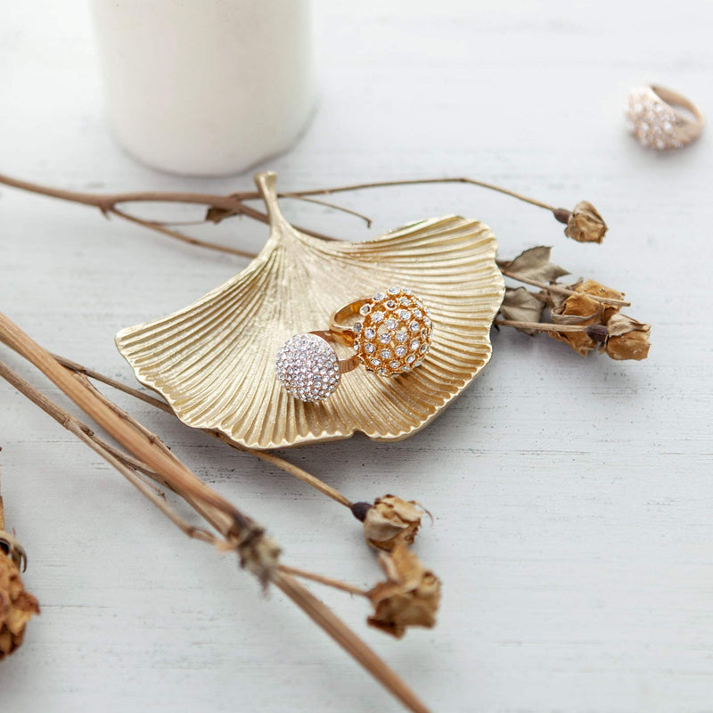 [Australia] - NIKKY HOME Gold Ginkgo Leaf Ring Holder Dish Jewelry Tray Trinket Tray Shabby Chic Pewter Display - 4.4" 