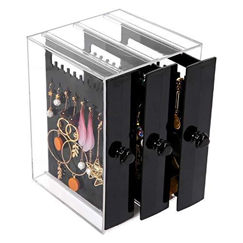 [Australia] - KENGEL 5.1X5.1X7.1 Inch Dustproof Jewelry Screen Hanger Organizer 222 Holes Earrings Holder 3 Drawers Necklace Chains Acrylic Display Stands Decor Gifts Girls (Black) Black 