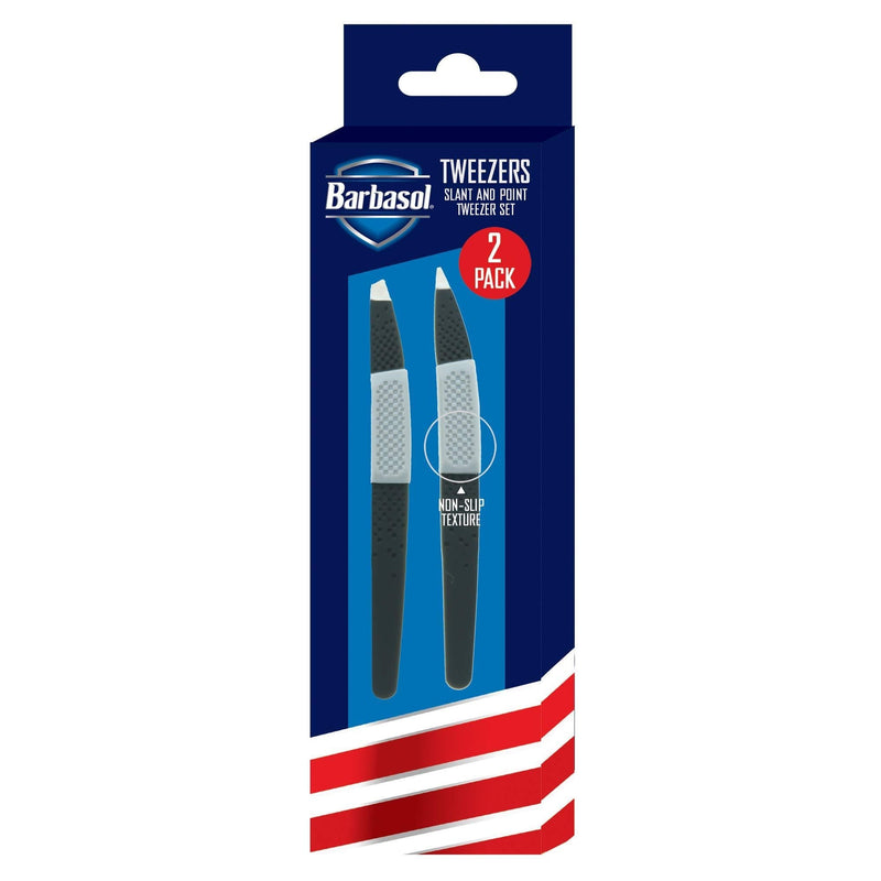 [Australia] - Barbasol Non Slip Stainless Steel Tweezer (2 Pack) - Slanted and Pointed 