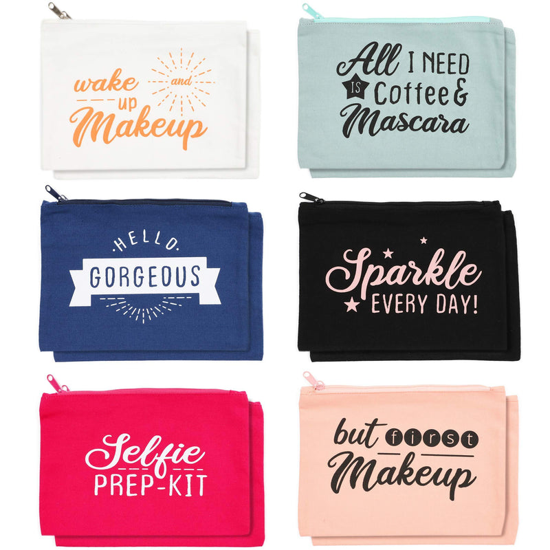 [Australia] - Makeup Toiletry Travel Bag for Women with Zippers in 6 Colors (8 x 6 In, 12 Pk) 