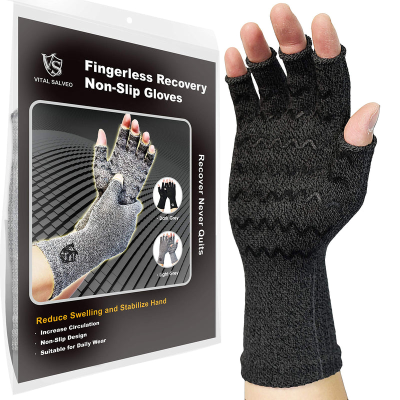 [Australia] - Vital Salveo-Fingerless Compression Arthritis Gloves-Relieve Pain Carpal Tunnel Computer Typing for Men and Women Daily Support (1 Pair)-Dark Grey-S/M Dark Grey Small/Medium (1 Pair) 