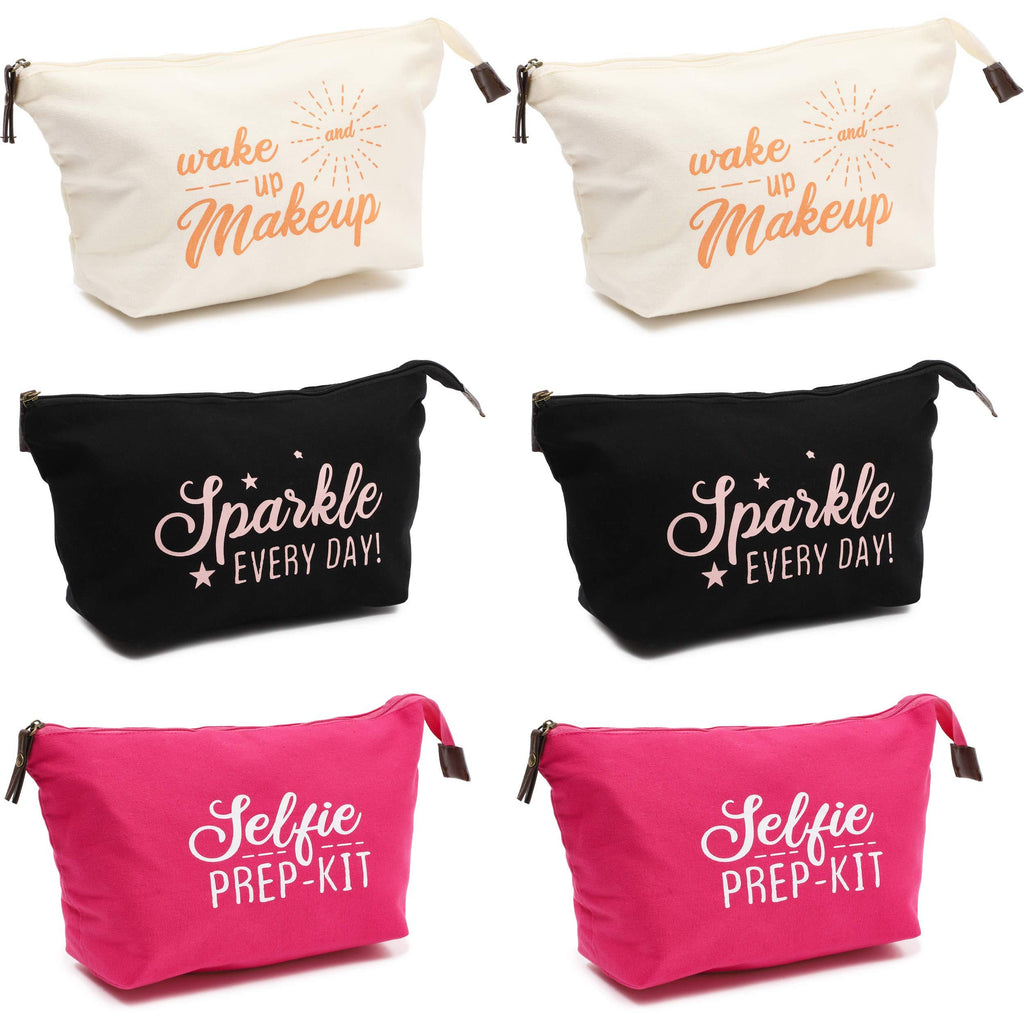 [Australia] - 6 Pack Cotton Canvas Inspirational Makeup Pouch Bags with Zippers (12 x 3.5 In) 