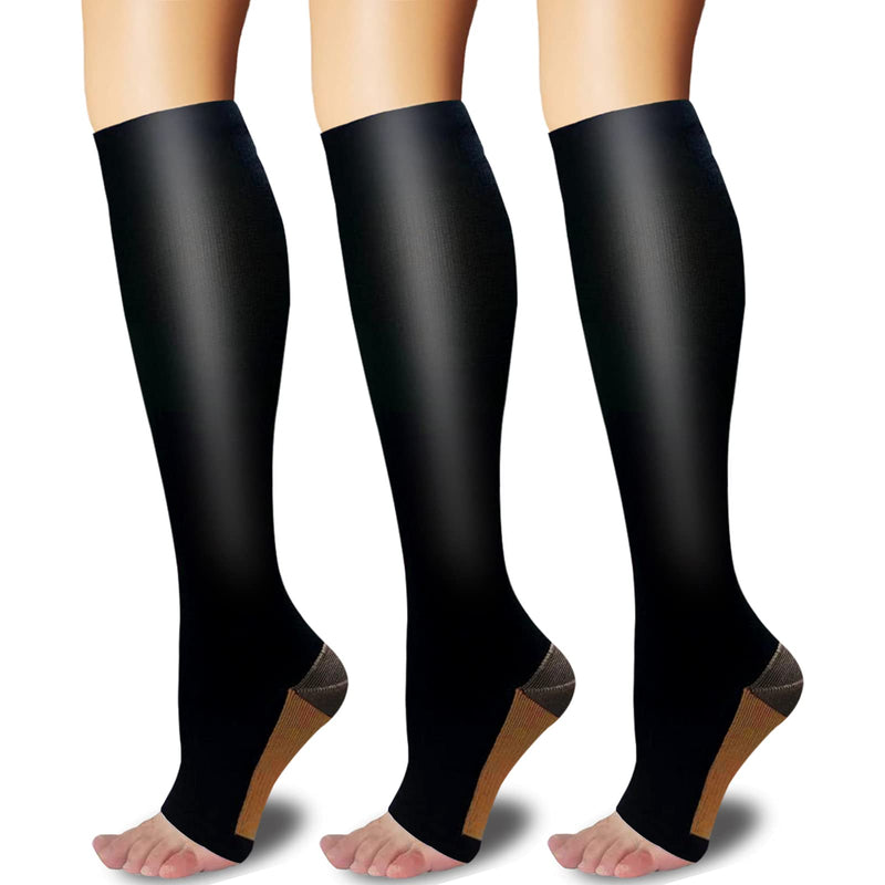 [Australia] - Copper Compression Socks, Open-Toe 20-30mmHg Graduated Compression Stockings for Men Women 01 Black Large-X-Large 