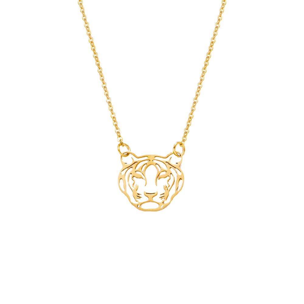 [Australia] - Cute Hollow Africa Lions Tiger Face Birds Outline Animals Pendant Necklace for Women and Girl Jewelry Gift Gold Tiger 