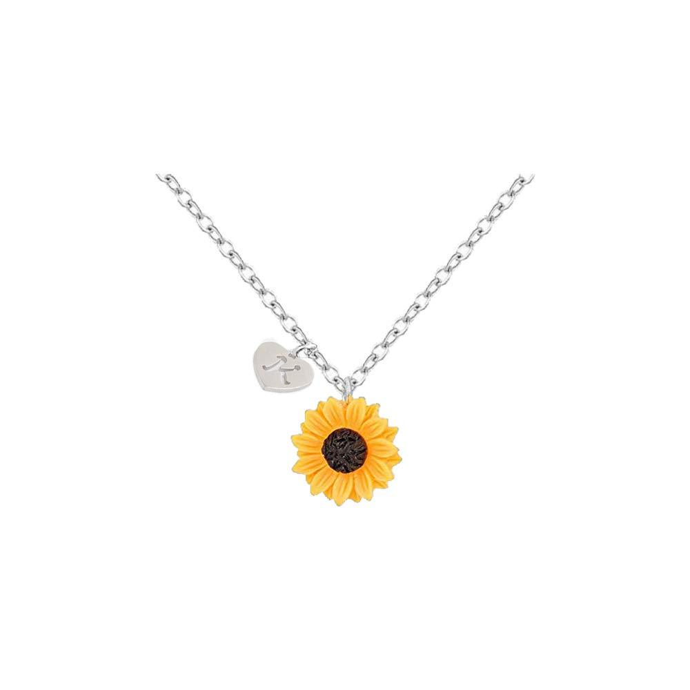 [Australia] - Jeni-Sely Stainless Steel Chain Resin Sunflower with Heart Shape Initial Letter Pendant Necklace Personalized Initial Necklace K 