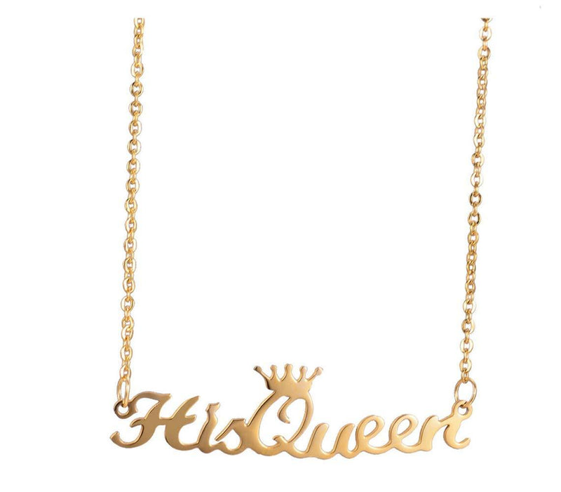 [Australia] - outerunner Name Necklace Pendant in Gold with 16" Adjustable Chain Name Necklace Personalized Cursive Font His queen 