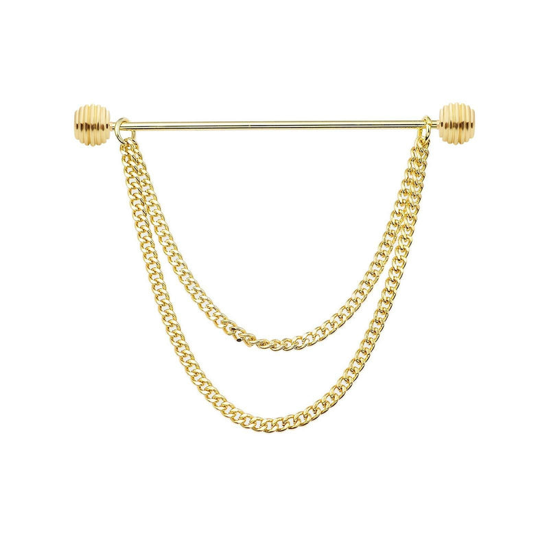 [Australia] - UUDUO 18K Gold Brass Barbell Ball Head Collar Bar with Hanging Chain Tassel Silver Black Shirt Tie Bar Collar Brooch for Men Gold Screw Ball 