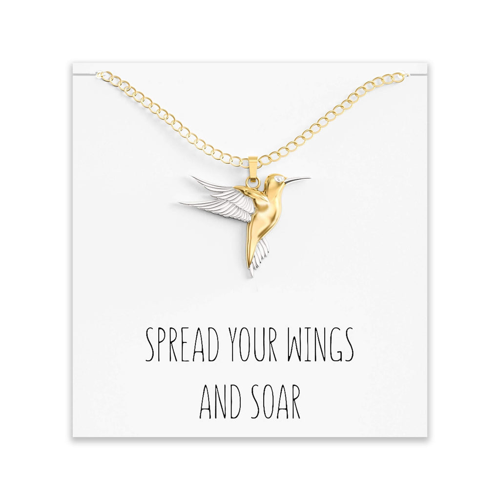 [Australia] - Happy Kisses Hummingbird Necklace Gift – Cute Humming Bird Pendant – Charm Jewelry for Women, Girls and Kids – with Message Card 
