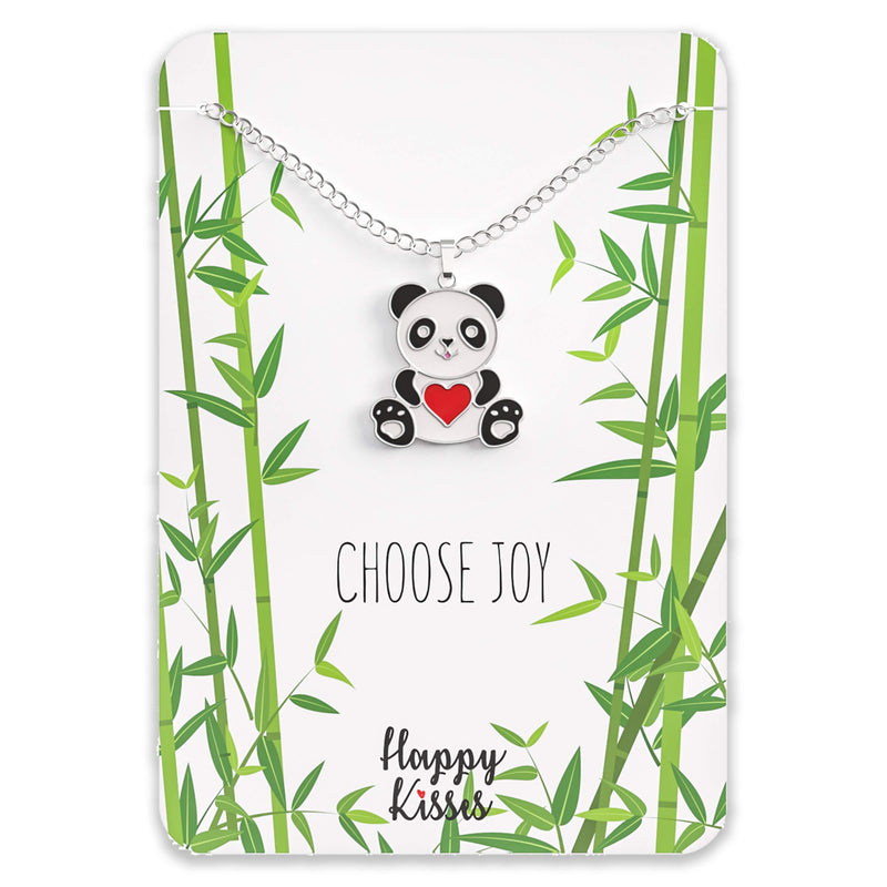 [Australia] - Happy Kisses Panda Necklace Gift – Cute Panda Heart Pendant – Charm Jewelry for Women, Teens, Girls and Kids – with Message Card 