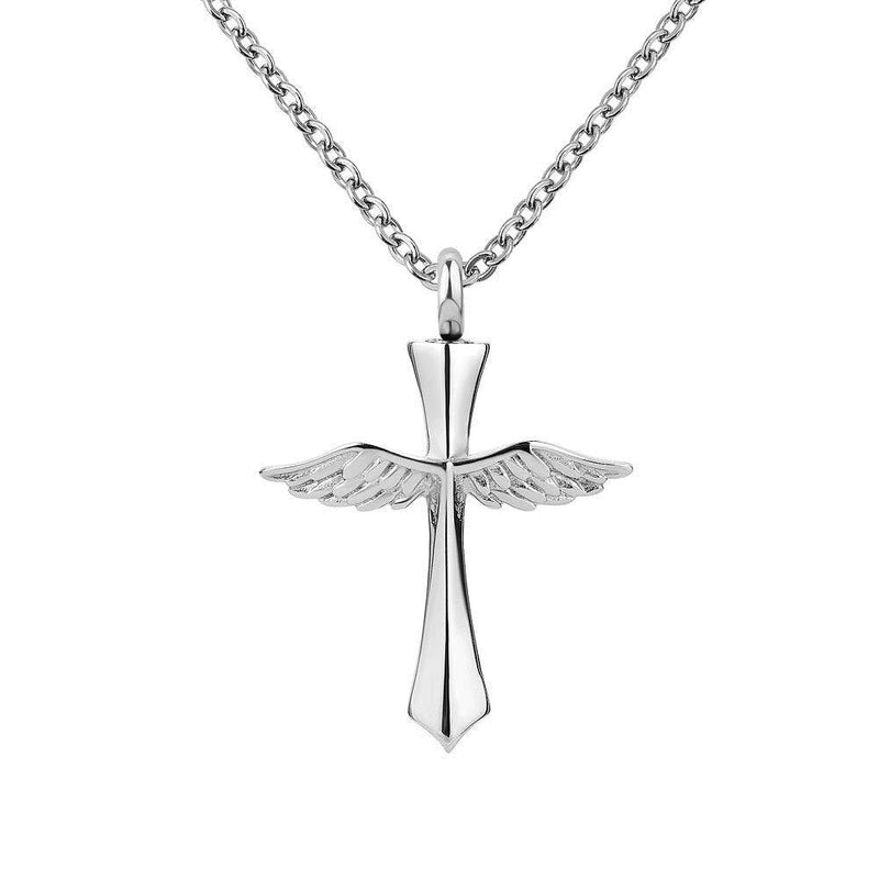 [Australia] - PanQueen Angel Wings Cross Stainless Steel Cremation Jewelry Urn Necklace for Ashes for Women Men Memorial Pendant Cross1 