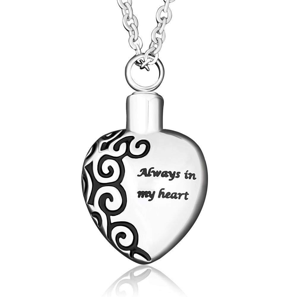 [Australia] - PanQueen Always in My Heart Urn Necklace Stainless Steel Heart Memorial Urn Necklace for Ashes Mens Heart2 