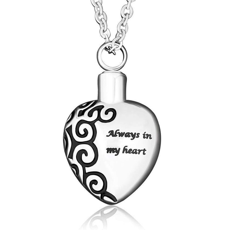 [Australia] - PanQueen Always in My Heart Urn Necklace Stainless Steel Heart Memorial Urn Necklace for Ashes Mens Heart2 