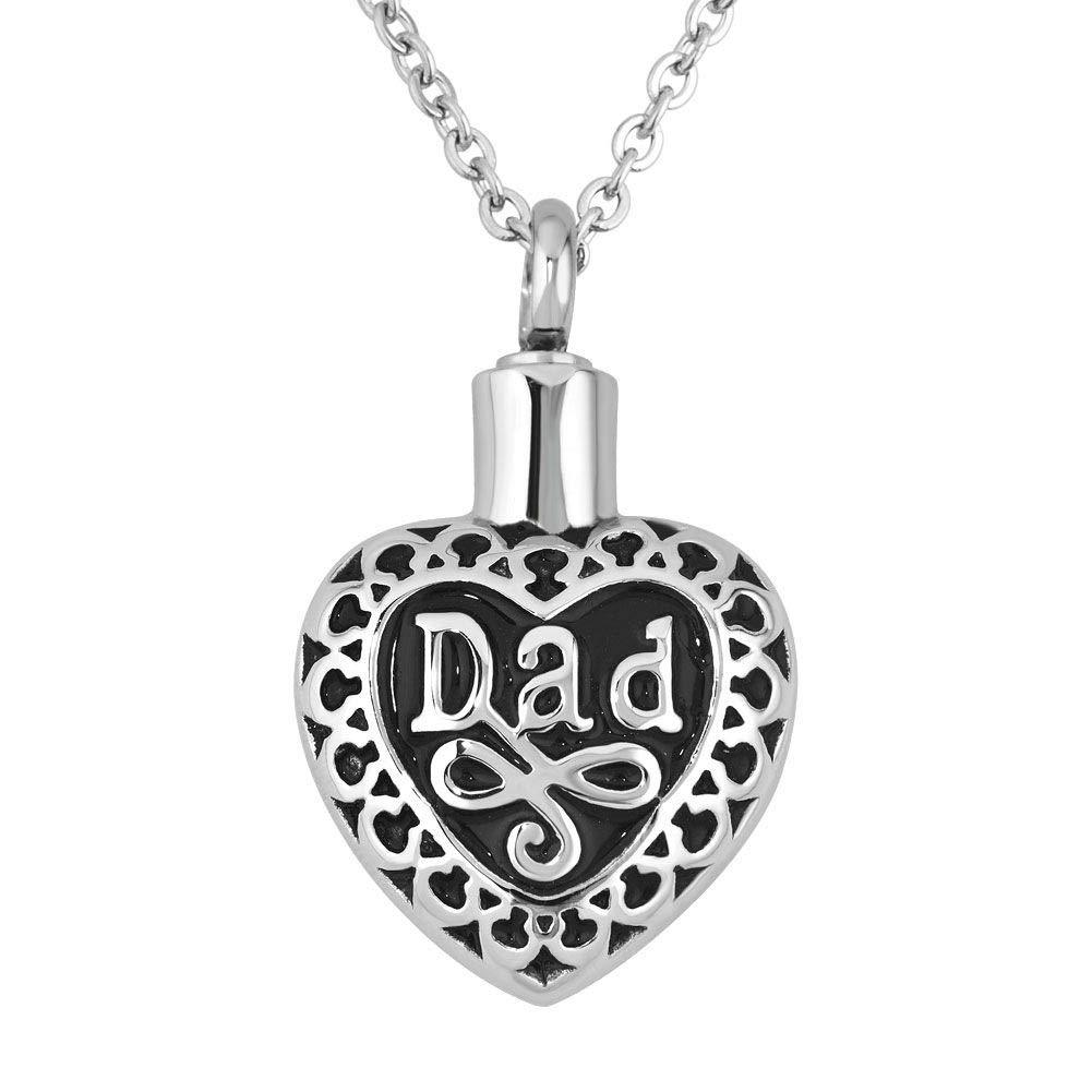 [Australia] - PanQueen Heart Cremation Urn Necklace for Ashes Dad Forever Heart Stainless Steel Pendant Keepsake Dad3 