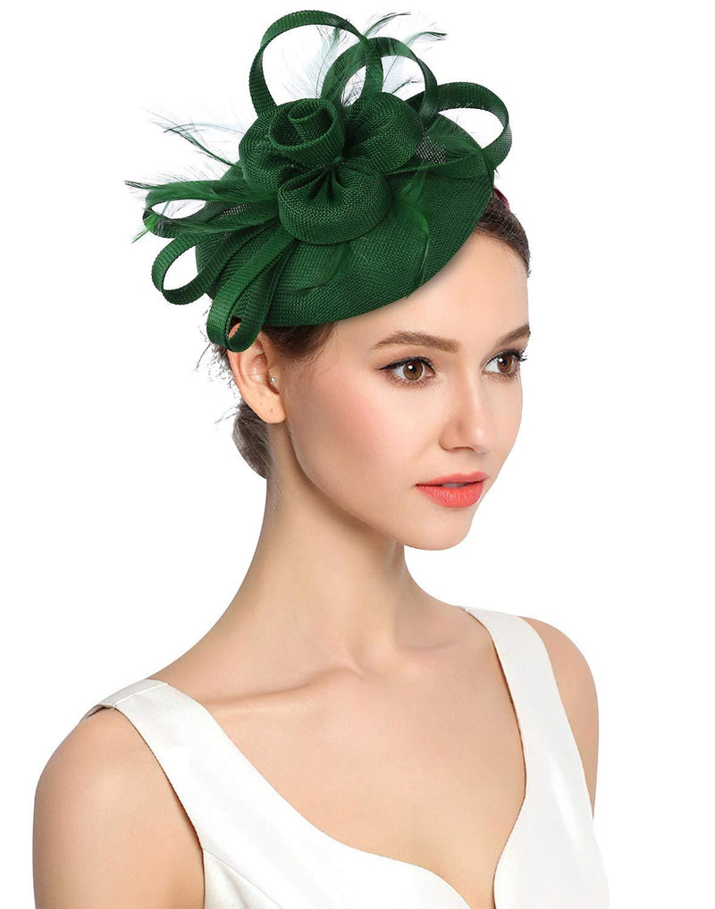 [Australia] - Z&X Sinamay Fascinator Hats for Women Church Kentucky Derby Hat Flower Feather Wedding Fascinator Headband Clips 007 Green 