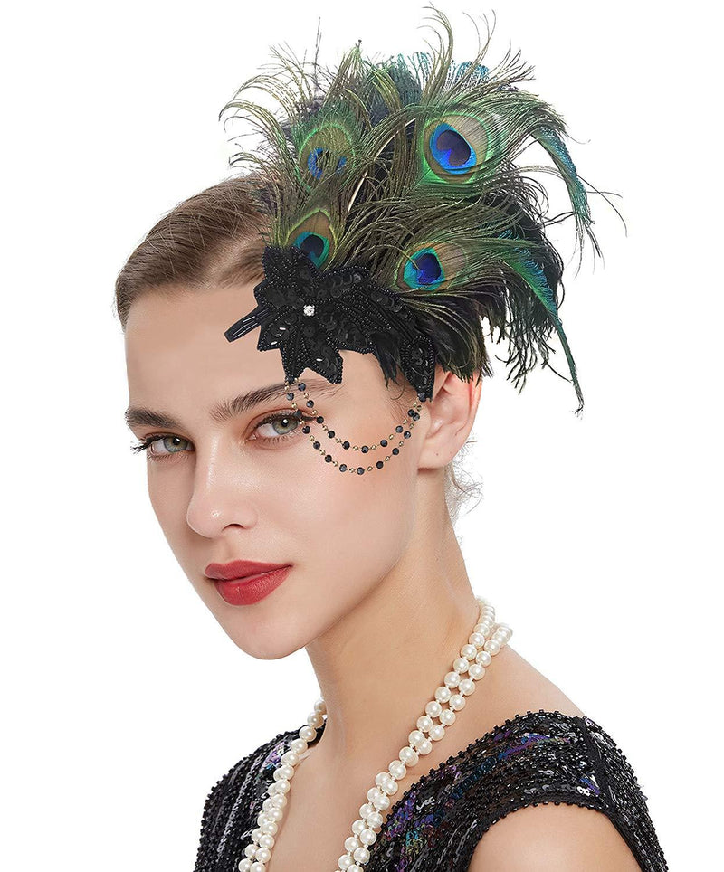 [Australia] - Z&X Peacock Feather Fascinator Hair Clip Headband 1920s Costume Flapper Headpiece C- Green 