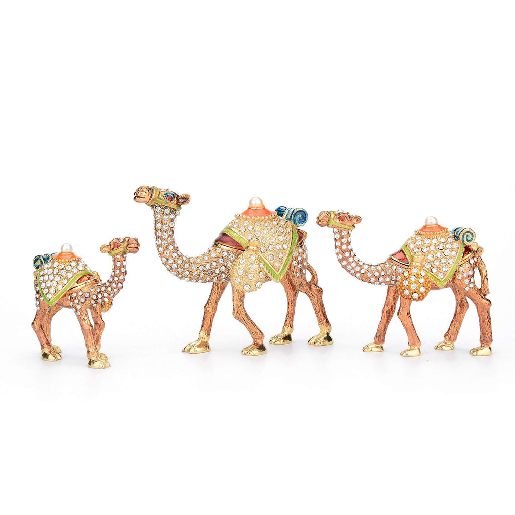 [Australia] - Furuida A Family of three Brown Camels Enameled Jewelry Trinket Box with Hinged Classic Animal Ornaments Luxurious Gift for Home Decor 