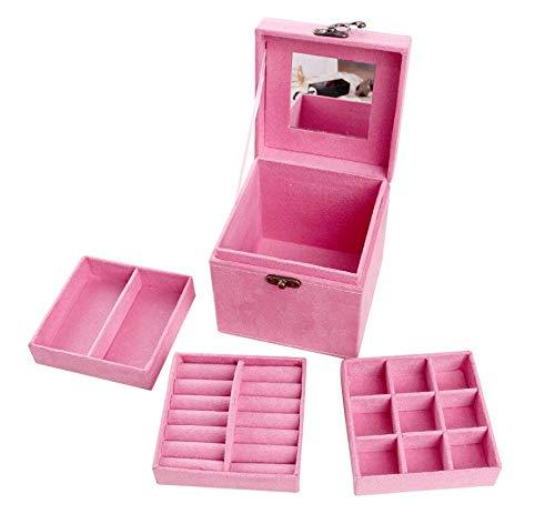 [Australia] - First to act tactical 3-Layer lint Jewelry Box Organizer Display Storage case with Lock (Pink, 4.72" x 4.72" x 4.72") Pink 4.72" x 4.72" x 4.72" 