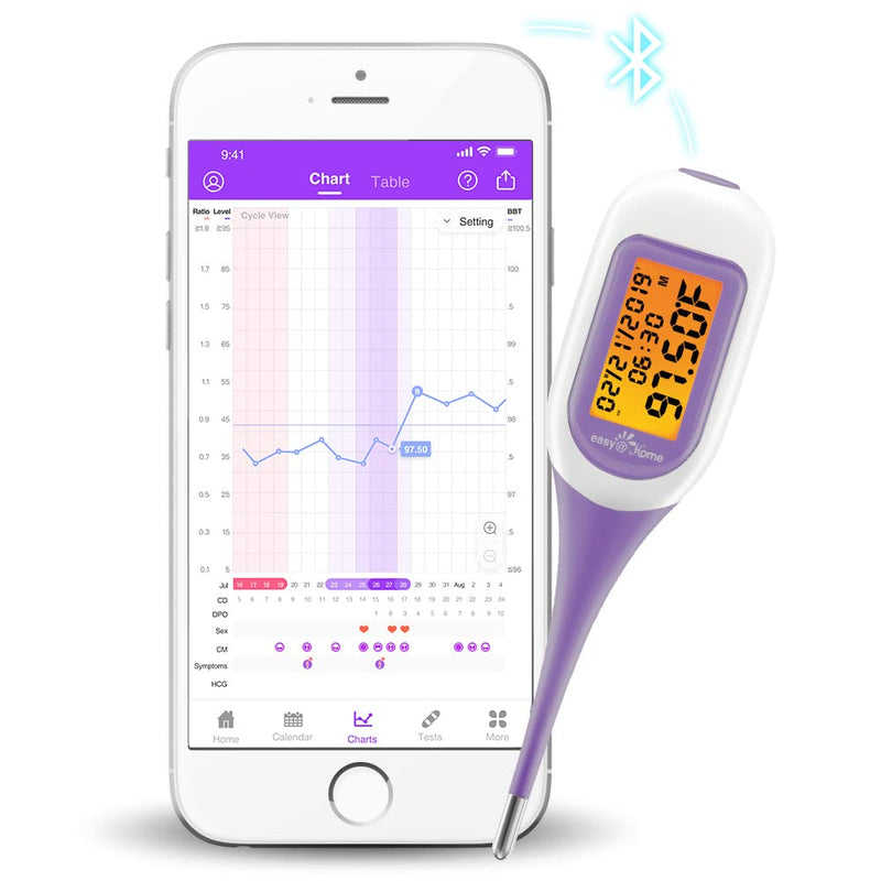 [Australia] - Easy@Home Smart Basal Thermometer, Large Screen and Backlit, Period Tracker with Premom (iOS & Android) - Auto BBT Sync, Charting, Coverline, Accurate Fertility Prediction EBT-300 Purple 