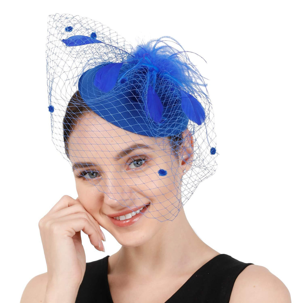 [Australia] - Fascinator Pillbox Hat for Women Tea Party Wedding Kenturky Derby Royal Blue-06 