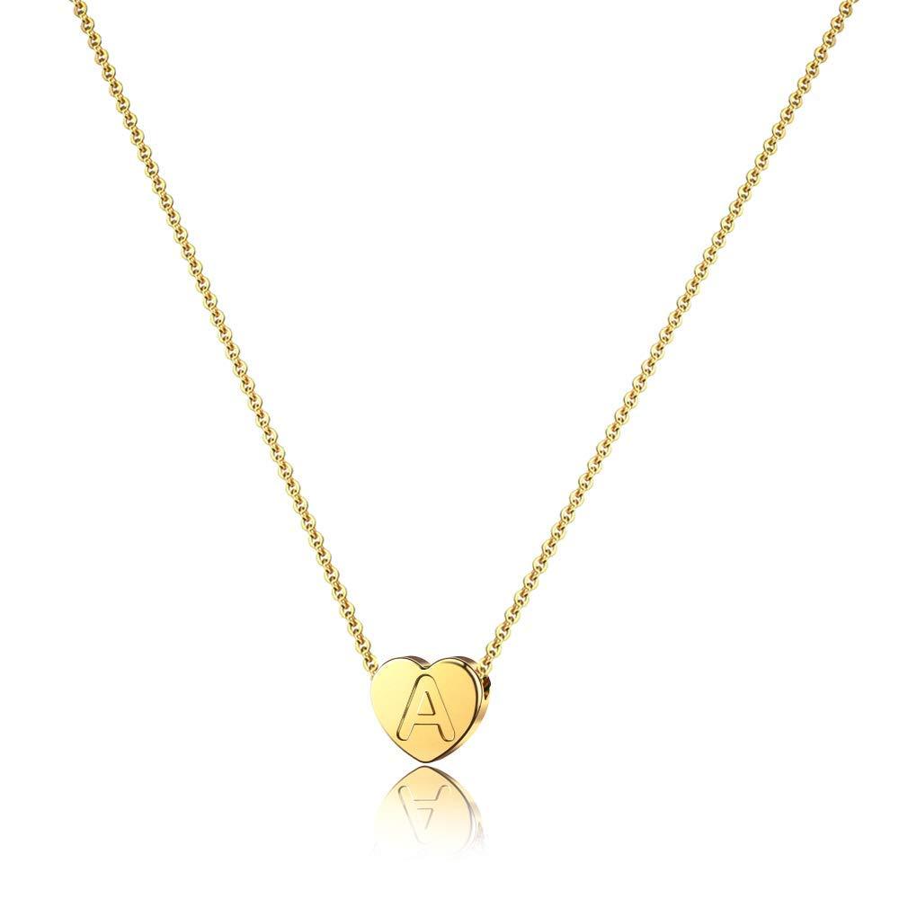 [Australia] - Jewlpire 18K Gold Filled Heart Initial Necklace for Women Girls 925 Sterling Silver Initial Necklace Hypoallergenic Dainty Personalized Letter Alphabet Choker Necklace Jewelry Gifts 16"+2" A 
