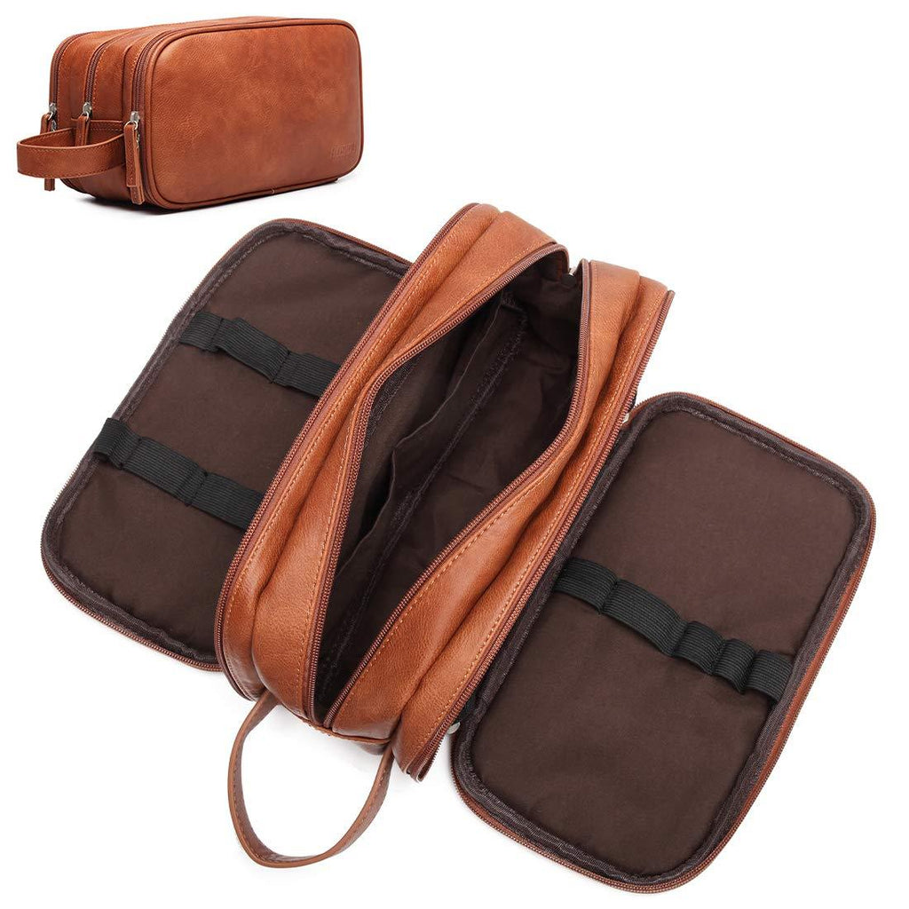 [Australia] - Leather Toiletry Bag for Men,Large Capacity Waterproof Travel Dopp Kit with Sturdy Handle,Travel Organizer for Toiletries -Travel Bag for Dad/Men/Husband for Valentines' Day Brown 