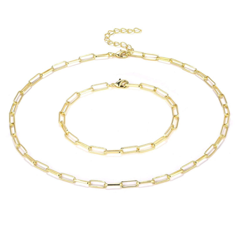 [Australia] - BOUTIQUELOVIN 14K Gold Dainty Paperclip Link Chain Necklace for Women Girls 16.0 Inches 14K Gold Chain Necklace Bracelet Set 