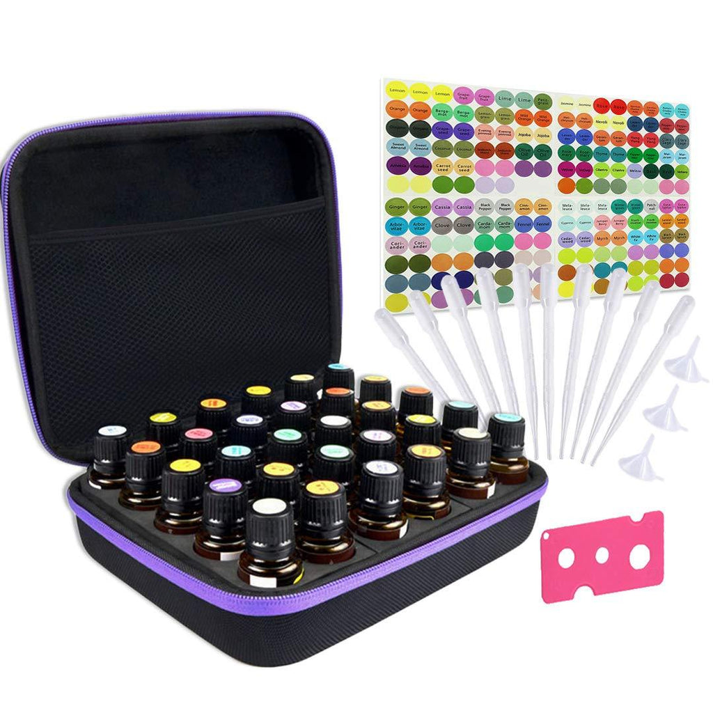 [Australia] - Tuzazo Hard Shell Essential Oil Carrying Case with Foam Insert for 30 Bottles Essential Oils, Storage Bag and accessories Stickers, Opener, Funnels, Pipettes for doTerra and Young Living Oils 