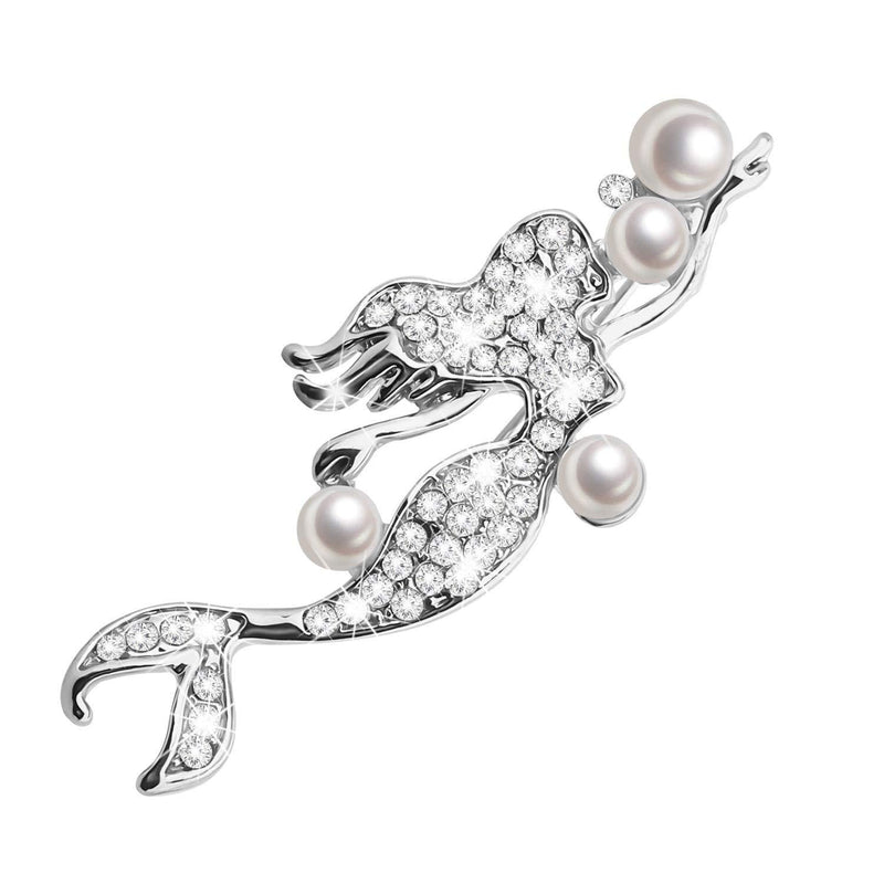 [Australia] - bobauna Mermaid Pearl Rhinestone Brooch Pins Natural Wedding Party Jewelry Clothes Accessorie for Women Girls mermaid pearl brooch S 