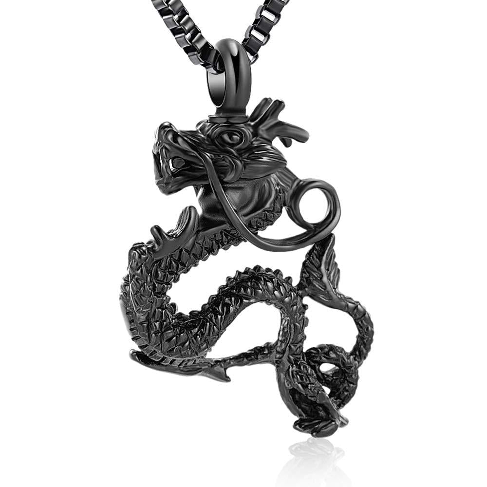 [Australia] - XSMZB Cremation Jewelry for Ashes Stainless Steel Dragon Pendant Locket Keepsake Memorial Urn Necklace for Men Women Black 